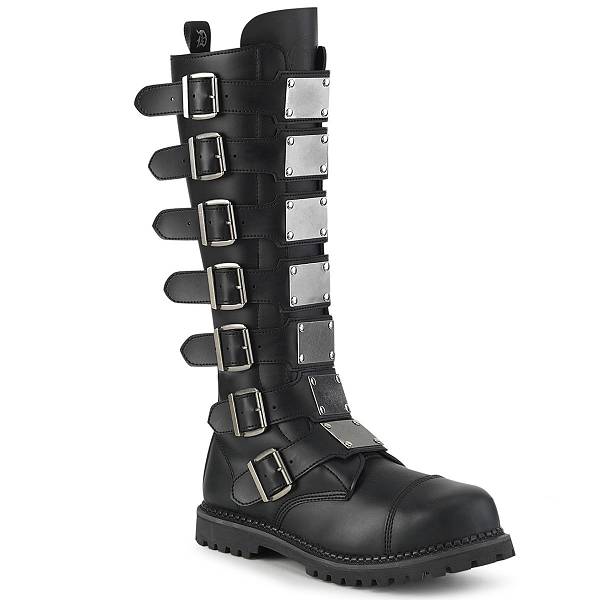 Demonia Riot-21MP Black Vegan Leather Stiefel Damen D176-829 Gothic Kniehohe Stiefel Schwarz Deutschland SALE